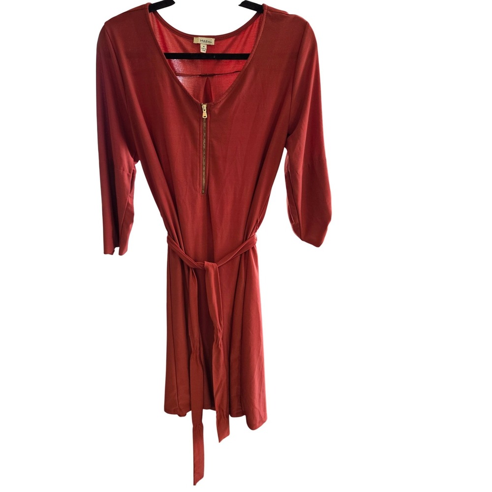 Haani Women's Rust Orange Quarter Zip Tie Waist Midi Dress‎ Size M